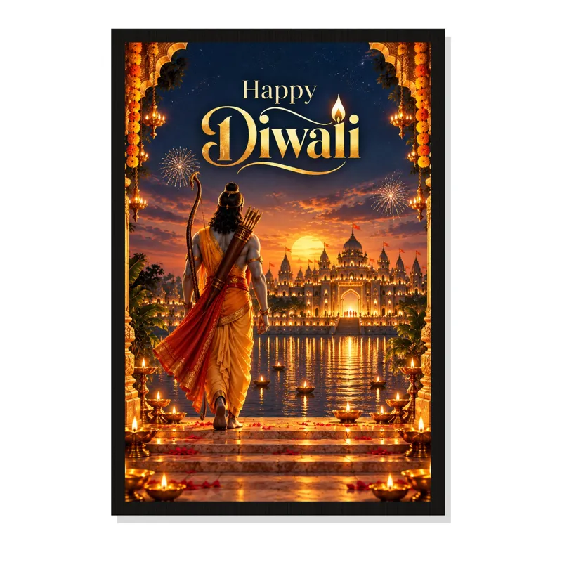 Happy Diwali Lord Rama Framed Wall Art – 12x18