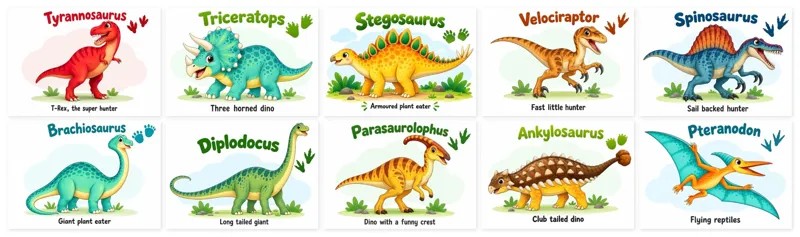 Dinosaur Posters for Kids – A4, Set of 10