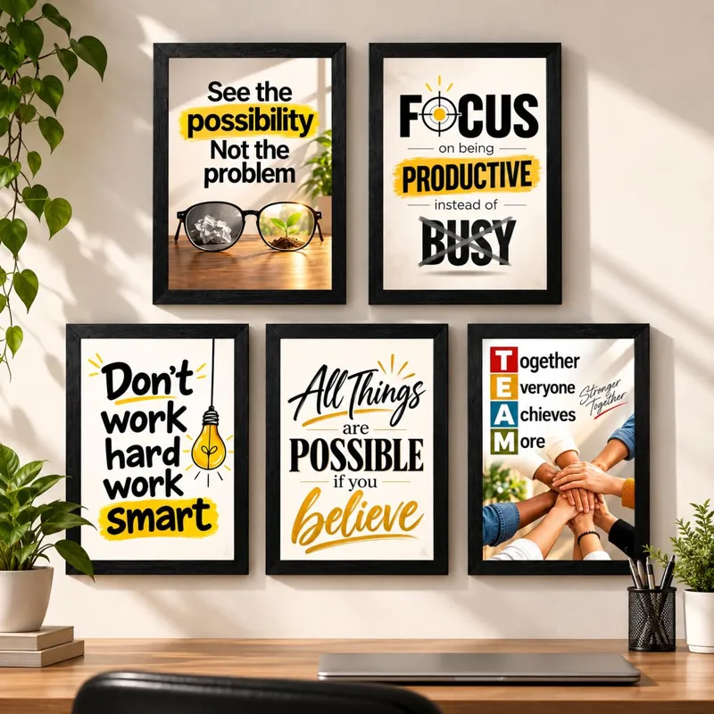 Motivational Framed Wall Art – Set of 5 (6x9 inch)