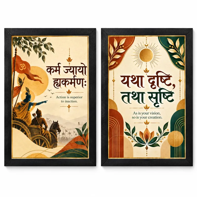 Sanskrit Shloka Framed Wall Art – Set of 2 (6x9 inch)