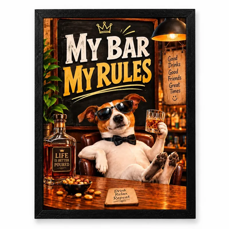 My Bar My Rules – Funny Bar Poster, Framed 12x18