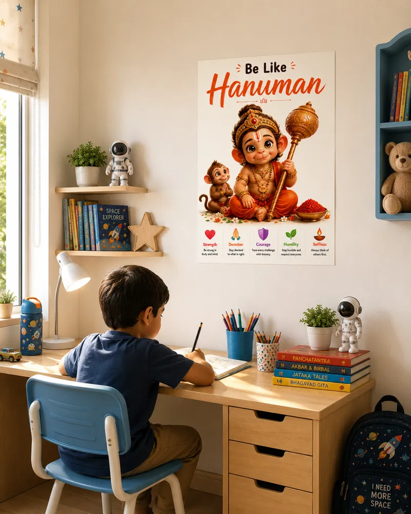 Be Like Hanuman – A3 Kids Devotional Learning Poster – image 2