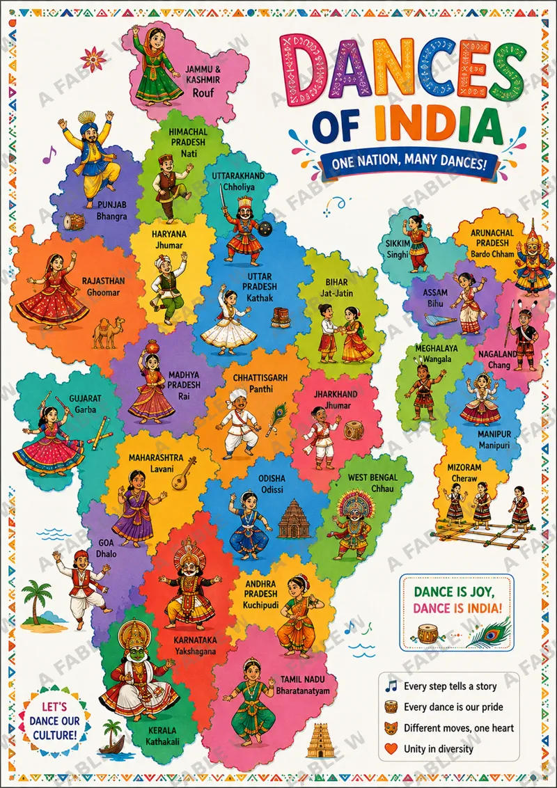 India Maps Learning Posters – Set of 4 A3 (Dances, Festivals, Food, Monuments) – image 2