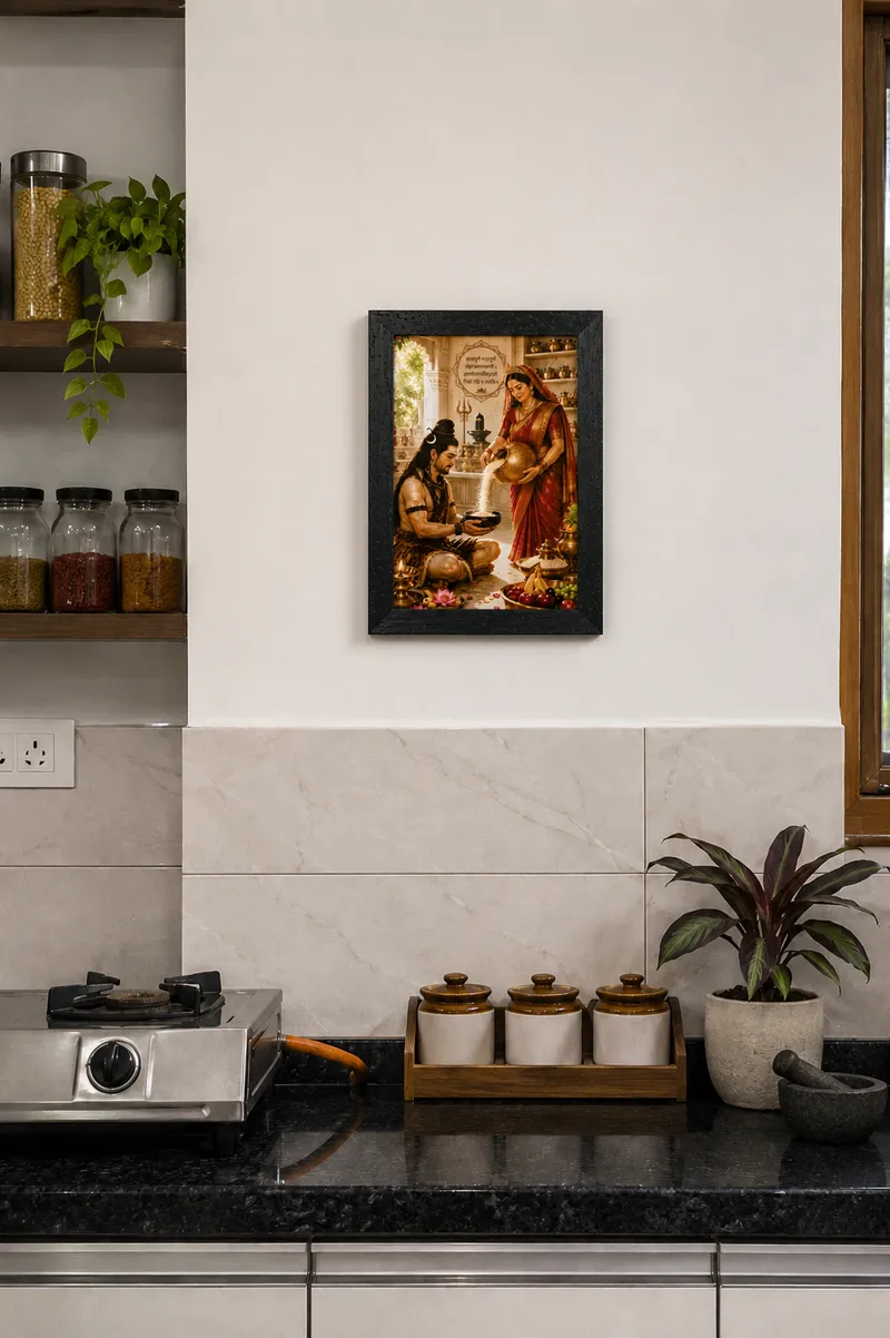 Maa Annapurna Giving Bhiksha to Lord Shiva – Devotional Wall Art – image 2