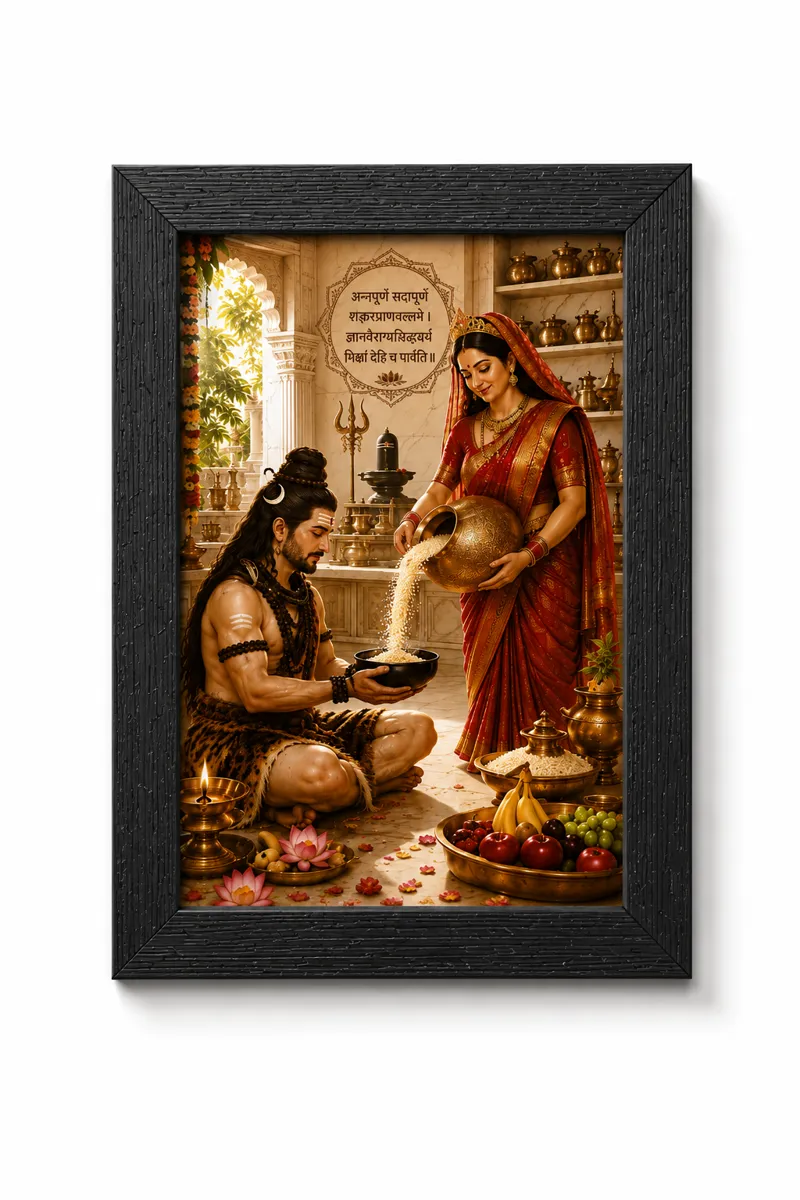 Maa Annapurna Giving Bhiksha to Lord Shiva – Devotional Wall Art – image 3