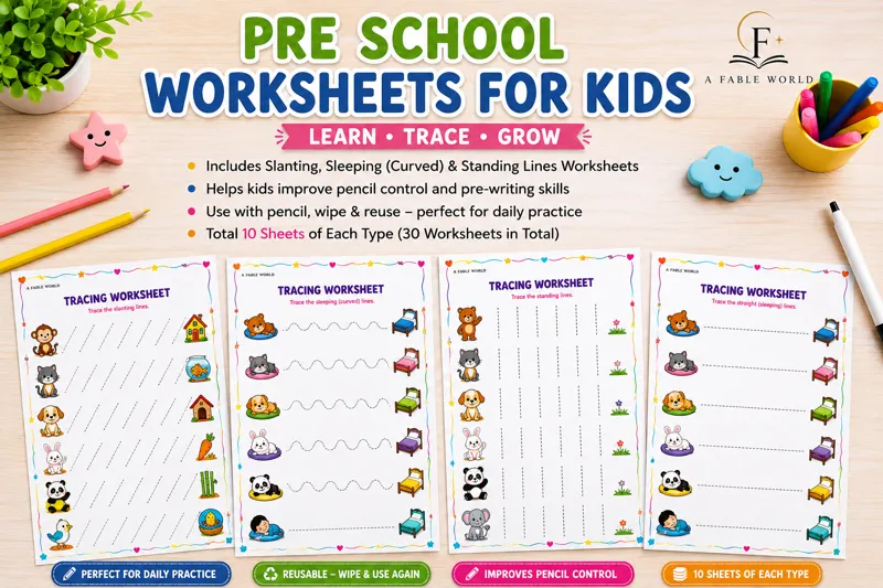 Preschool Tracing Worksheets – 40 Reusable Pre-Writing Sheets (Ages 2–5) – image 3